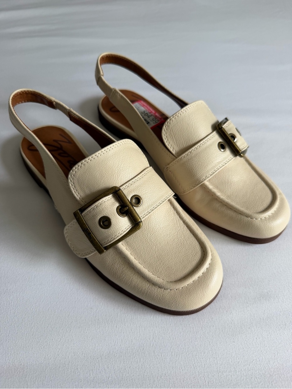 NWT Zodiac "Eve" Cream Buckle Detail Slingback Tailored Loafer Flats